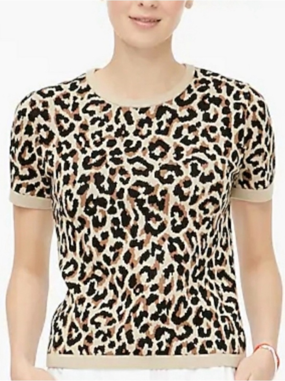 J Crew Leopard Print Short Sleeve Sweater Knit Top Size Medium